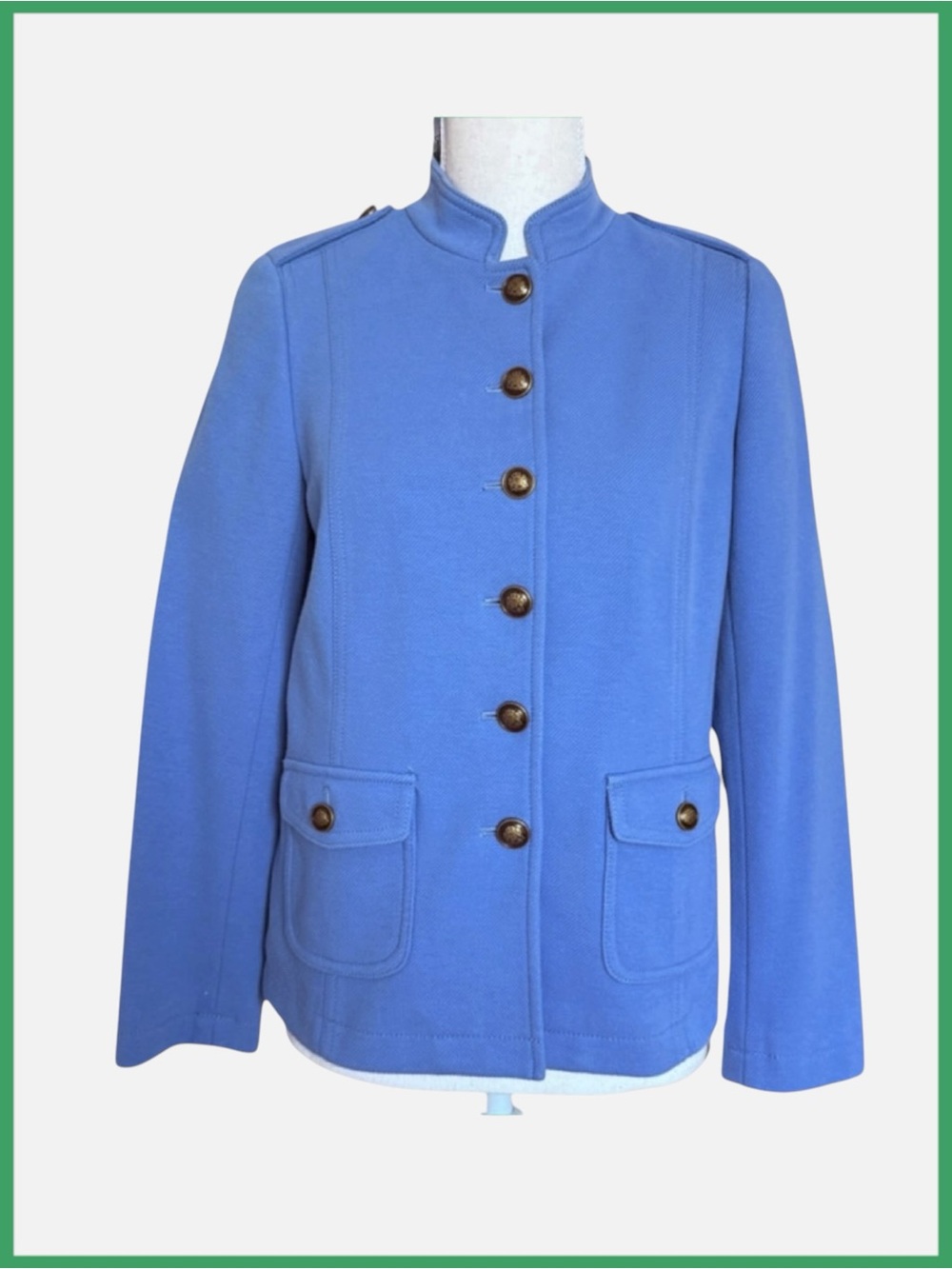 Talbots Knit Band Military Style Blue Coat Jacket
